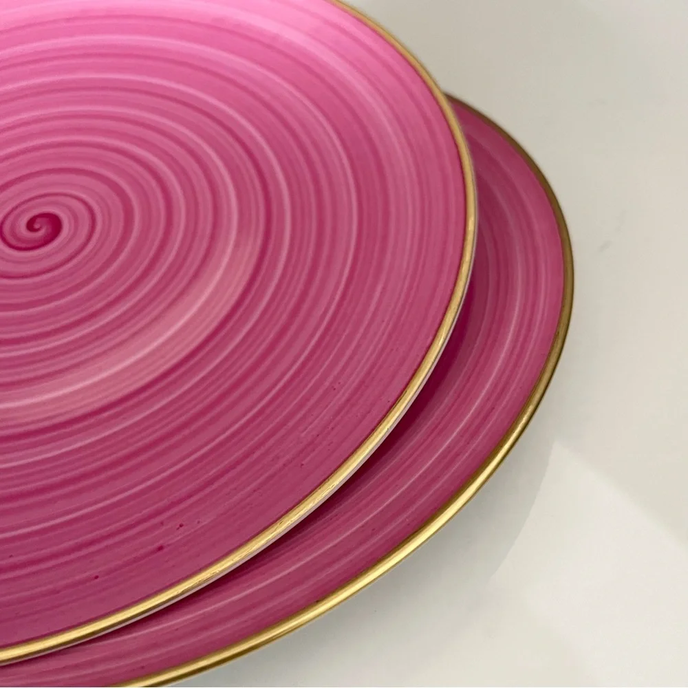 SET of 2 Pink Dessert Plates - Marie Daage Limoges